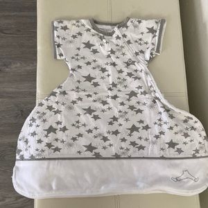 Sleep sack sized to accommodate baby wearing hip harness. Clean, good condition